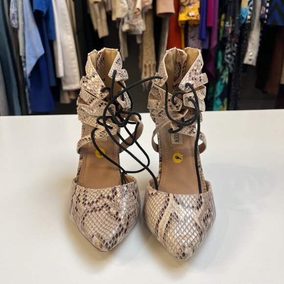Steve Madden Snake Print Lace-up Pointed Toe Heels - Picture 2 of 4